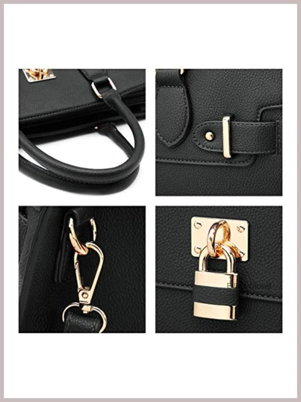 Vegan Leather Satchel Tote with Matching Clutch, Gold Hardware, Work Bag